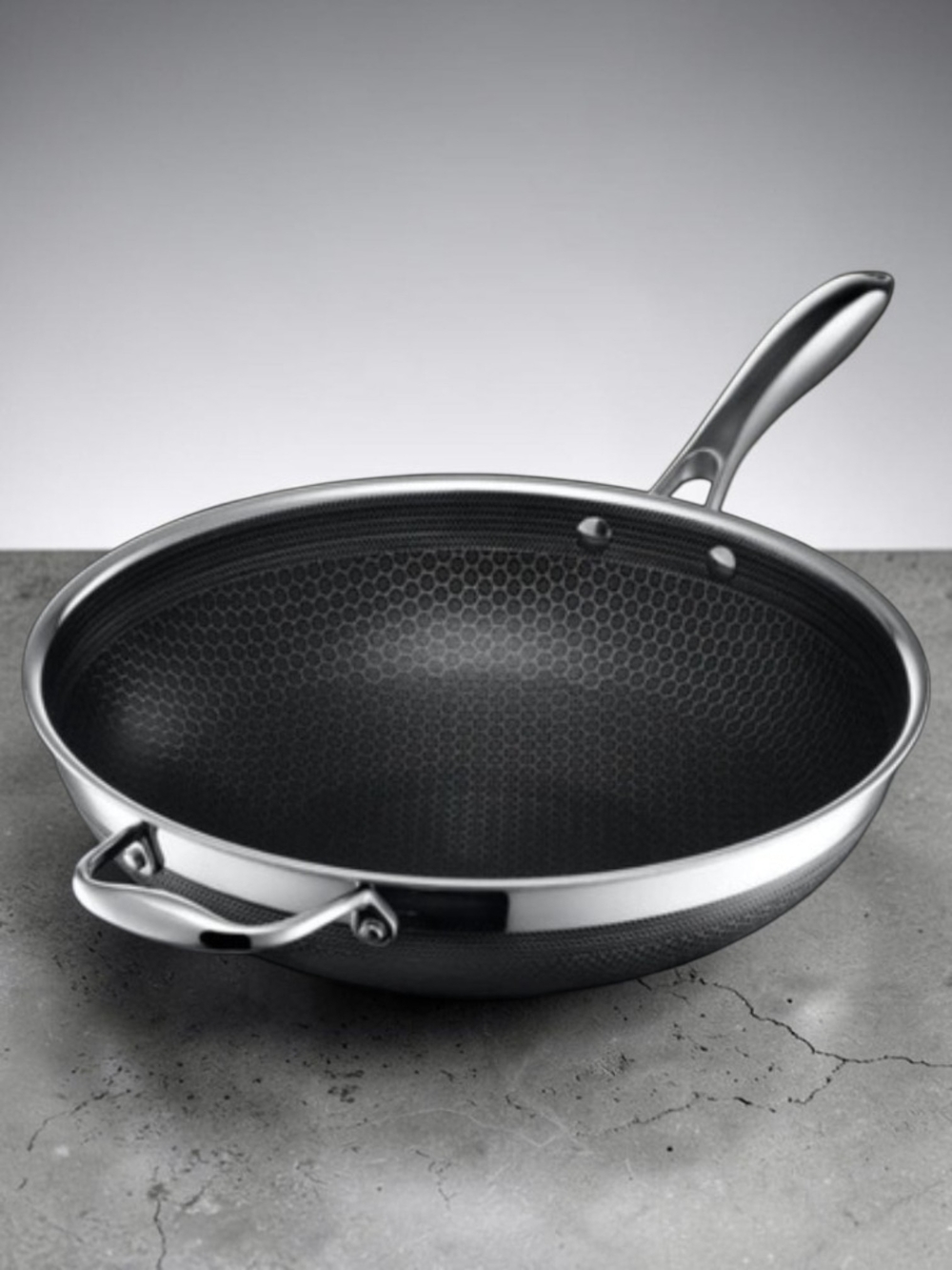 HexClad 12" Hybrid Nonstick Frying Wok Pan Stainless Steel NWOB
